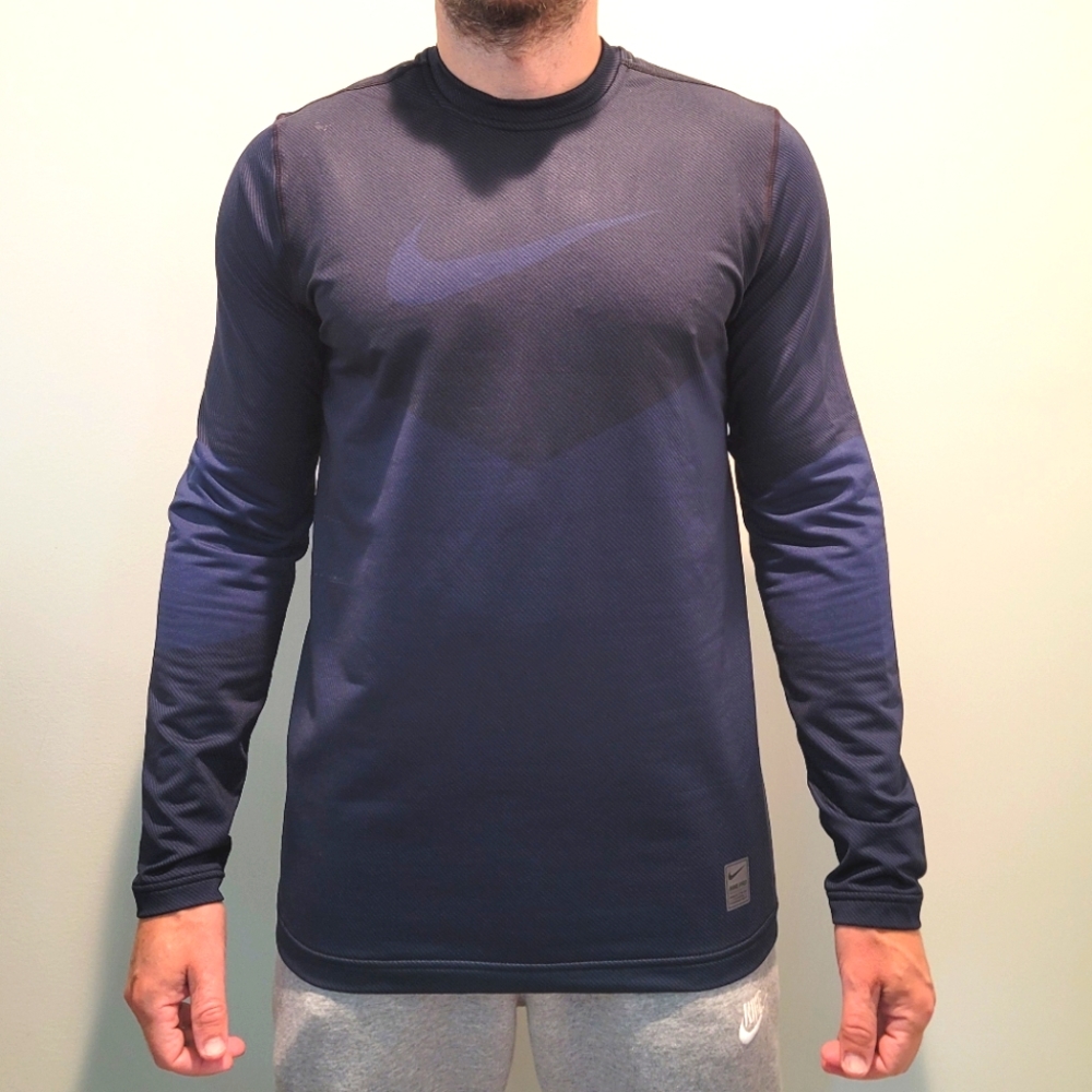 NIKE Pro Dri-Fit Cold Weather Long Sleeve Shirt, Men's Medium, Dark Blue & Black